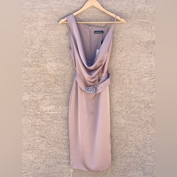 NWT - Lavish Alice Mink Satin Cowl Neck Midi Dress -4 - Picture 6 of 7